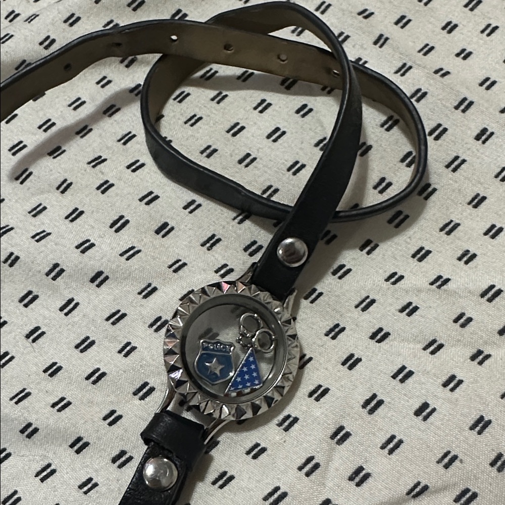 Black Leather Bracelet with Silver charm